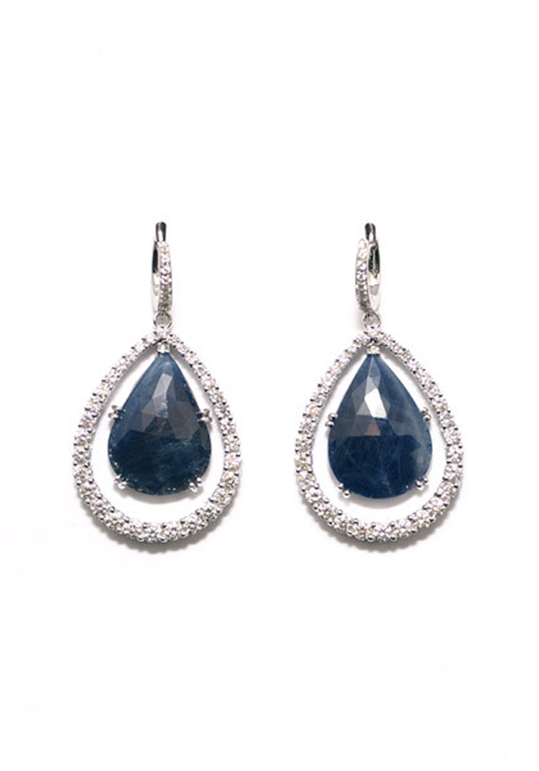 Garavelli 18KWG Pavé Diamond & Blue Sapphire Dangle Earrings | OsterJewelers.com