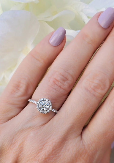 Oster Collection 18K White Gold Halo Round Diamond Ring | OsterJewelers.com