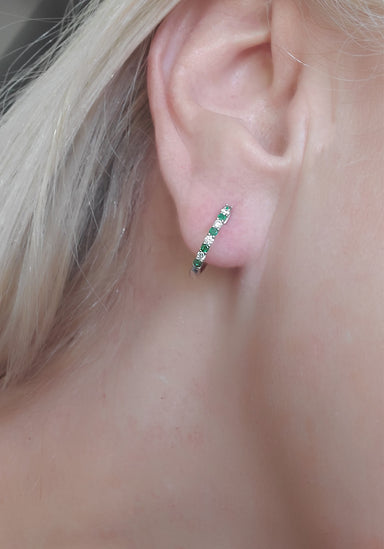 Oster Collection 14KWG Mini Diamond & Emerald Hoop Earrings | OsterJewelers.com