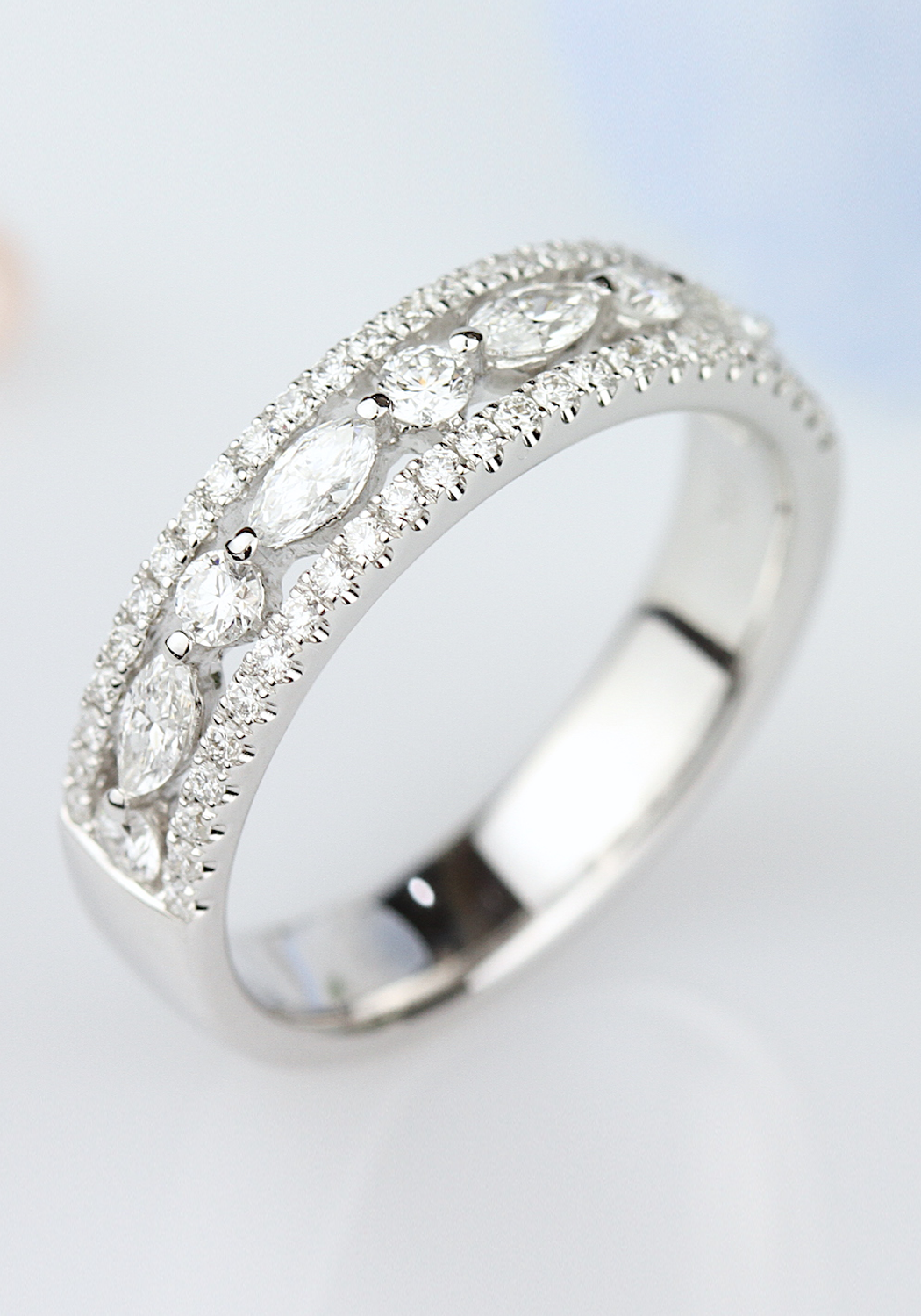 Parade Design 18KWG Round & Marquise Diamond Half Band | Ref. BD4866A | OsterJewelers.com