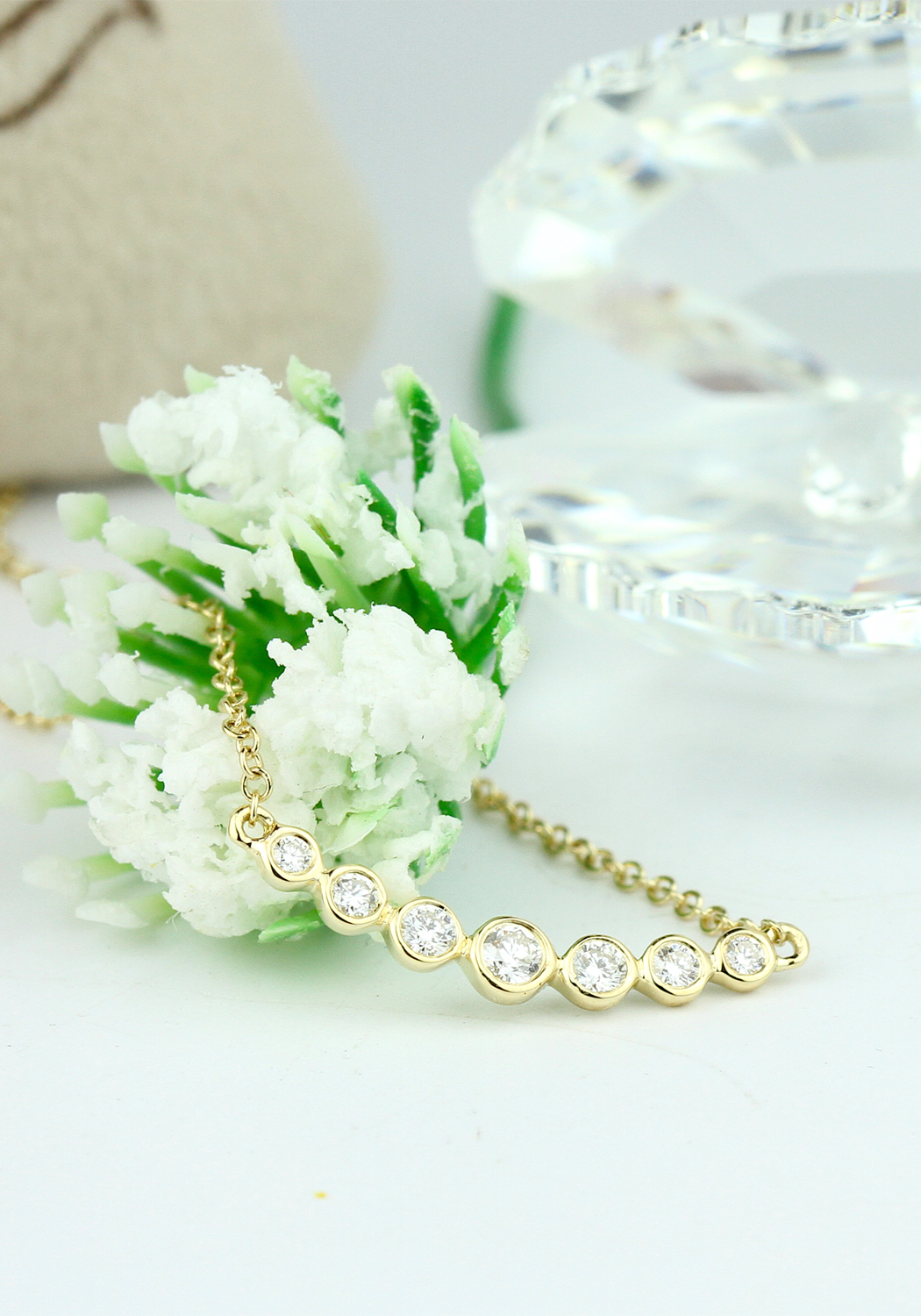 Parade Design 18K Gold 7 Diamond Curved Bar Necklace | Choose Gold
