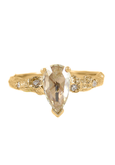 K. Brunini Sage 18KRG Rose Cut Pear Brown Diamond Twig Ring | OsterJewelers.com