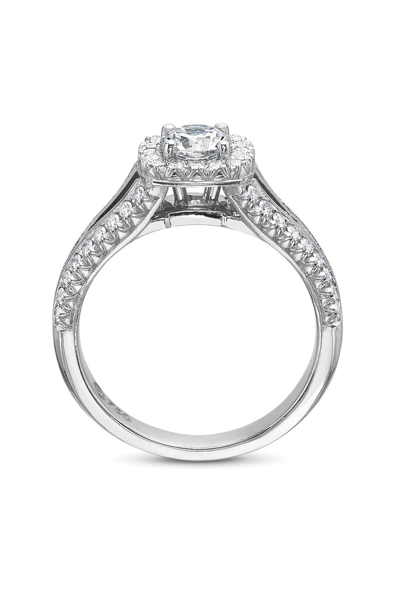 Precision 18KWG Split Shank Halo New Aire Diamond Ring | OsterJewelers.com
