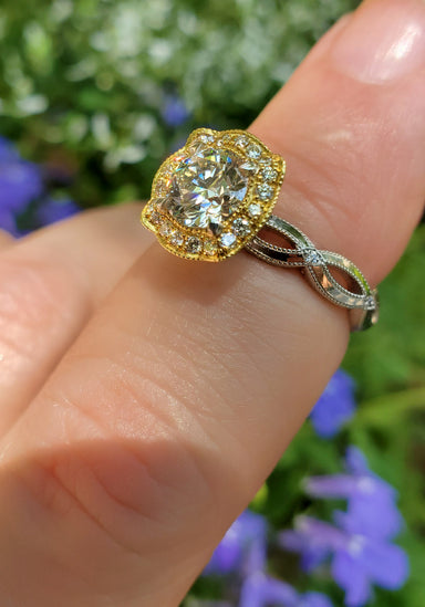 Two tone metal diamond engagment ring