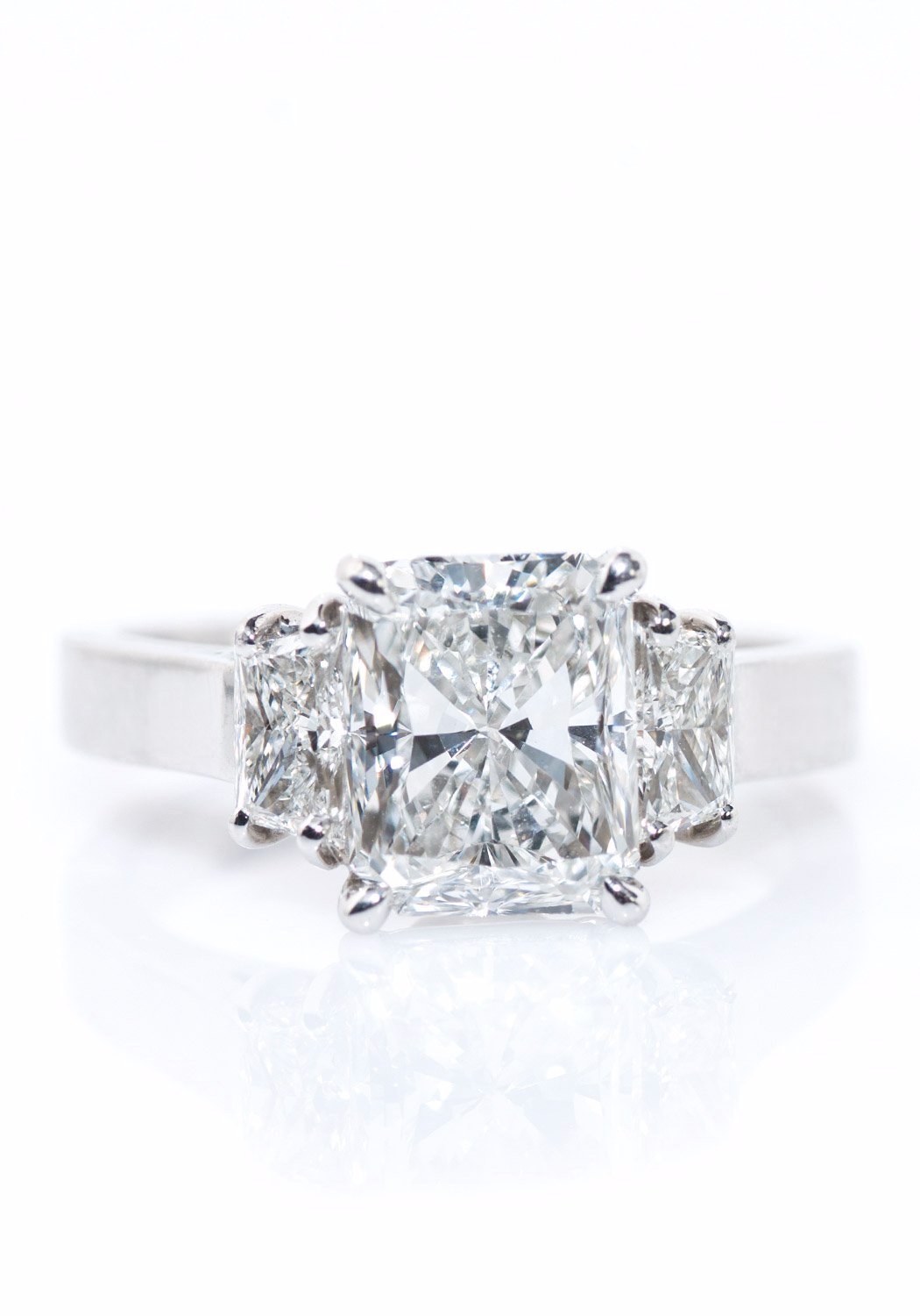 Louis Glick Platinum Large Starburst 3-Stone Trilogy Diamond Ring