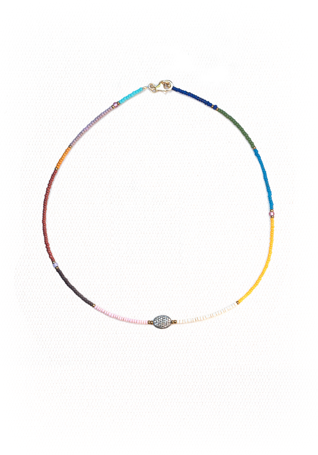 Catherine Michiels Oval Diamond Charm Rainbow Seed Bead Necklace | OsterJewelers.com