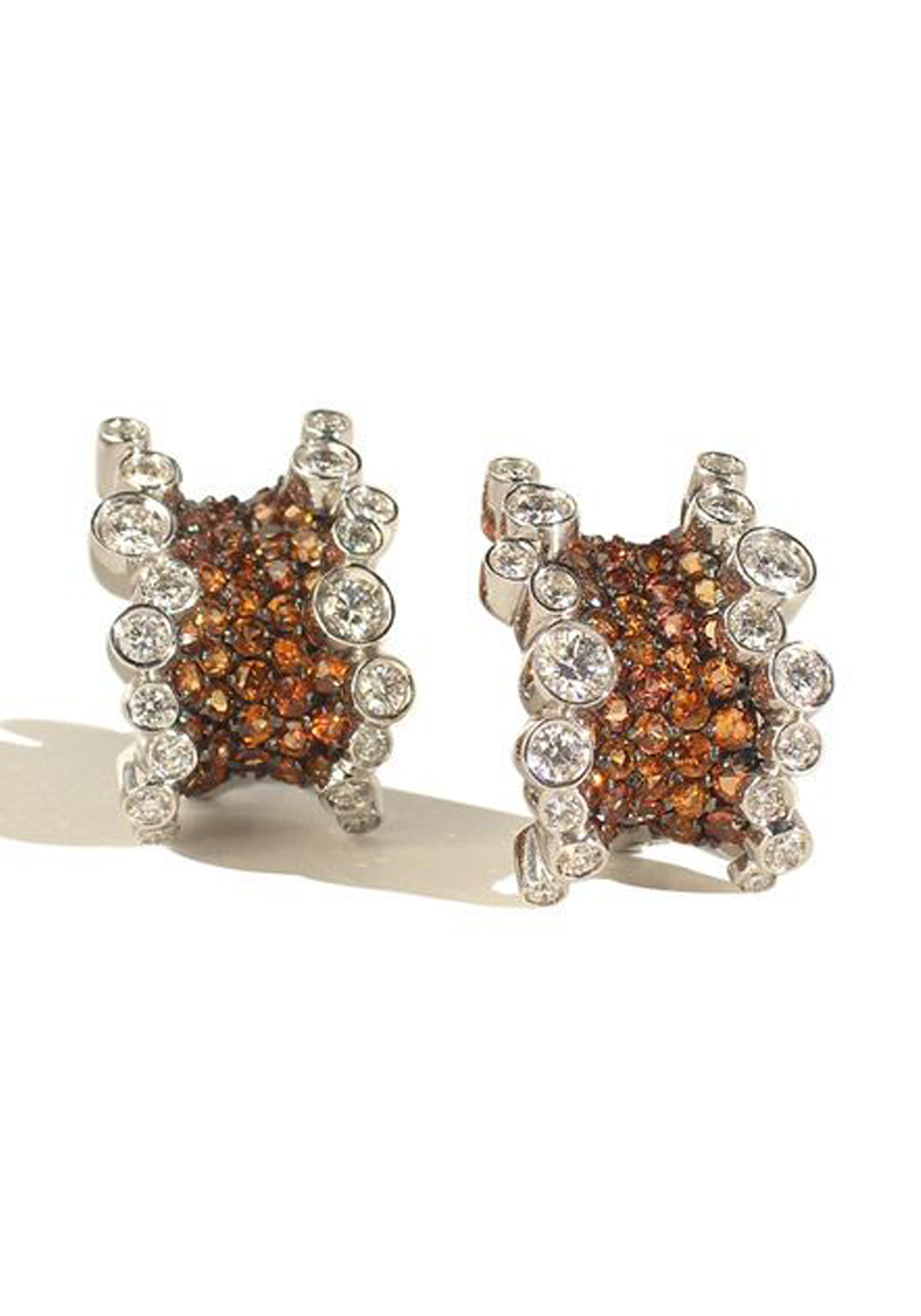 Stefan Hafner 18KWG Diamond & Orange Sapphire Corset Earrings | OsterJewelers.com