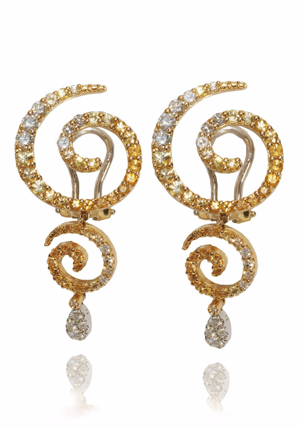 Stefan Hafner Diamond & Orange Sapphire Swirl Drop Earrings | OsterJewelers.com