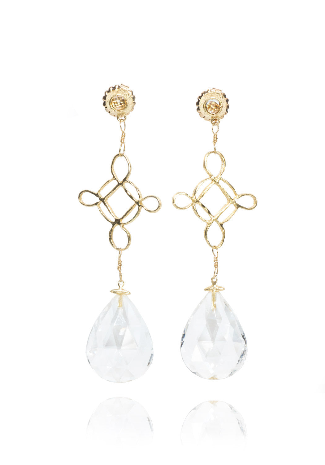 Dominique Cohen White Topaz & 18kyg Bella Cross Dangle Earrings | Oster Jewelers