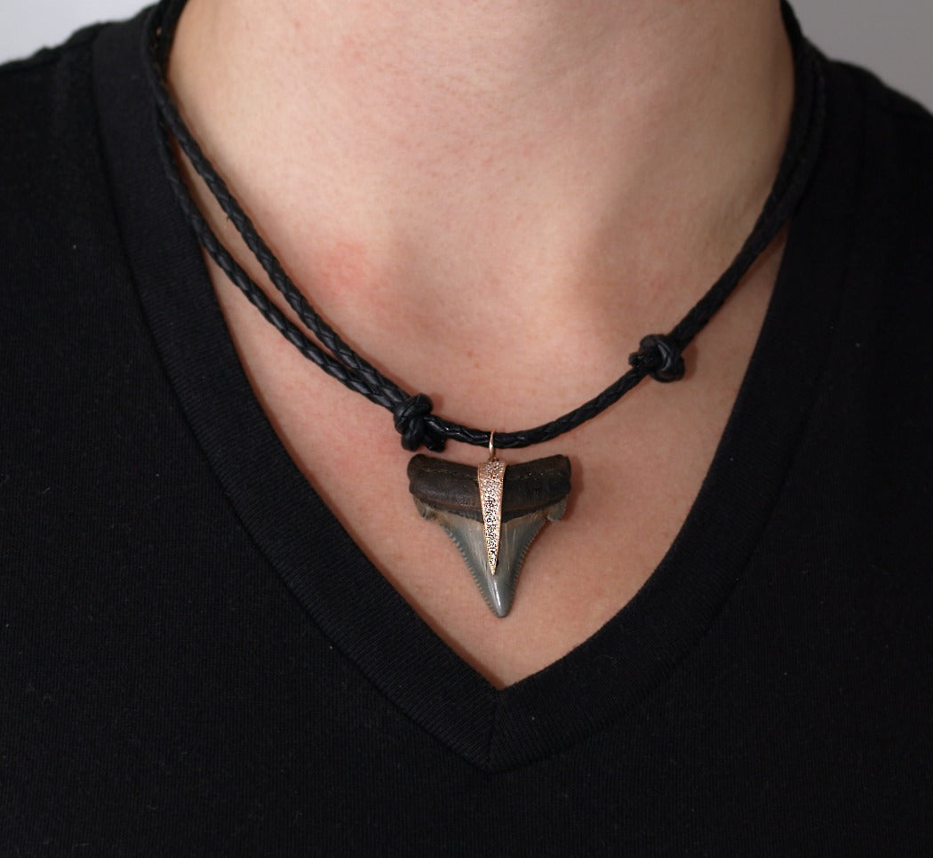 Jacquie Aiche Diamond & Gold Bail on Leather Cord | Shark Tooth Pendant