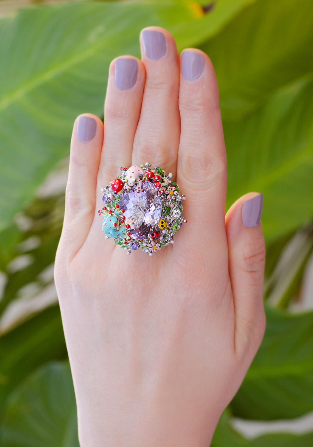 Santagostino Enamel Ladybug Frog Amethyst Ring