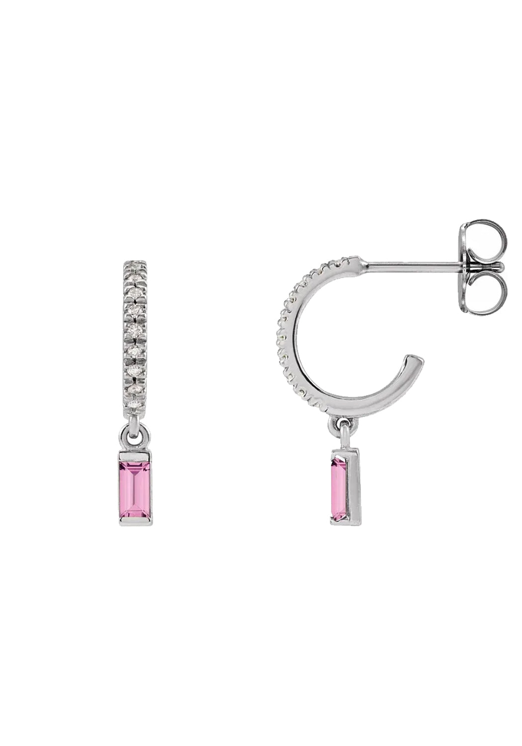 14KWG Diamond & Pink Sapphire Hoop Dangle Earrings | September Birthstone | OsterJewelers.com