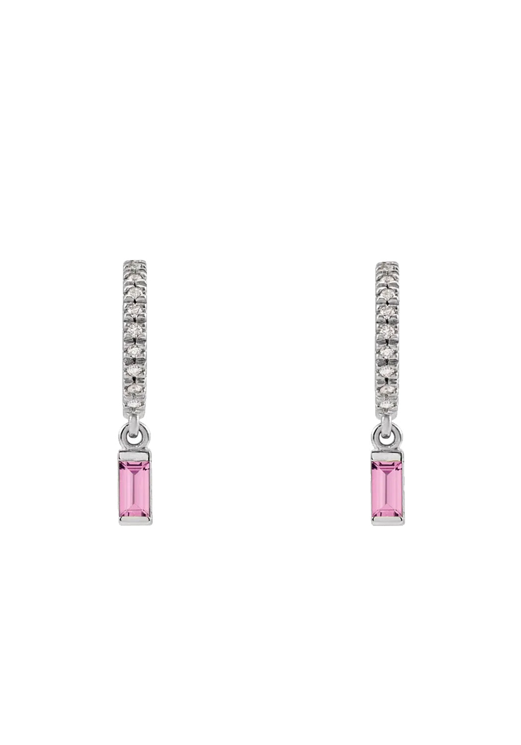 14KWG Diamond & Pink Sapphire Hoop Dangle Earrings | September Birthstone | OsterJewelers.com