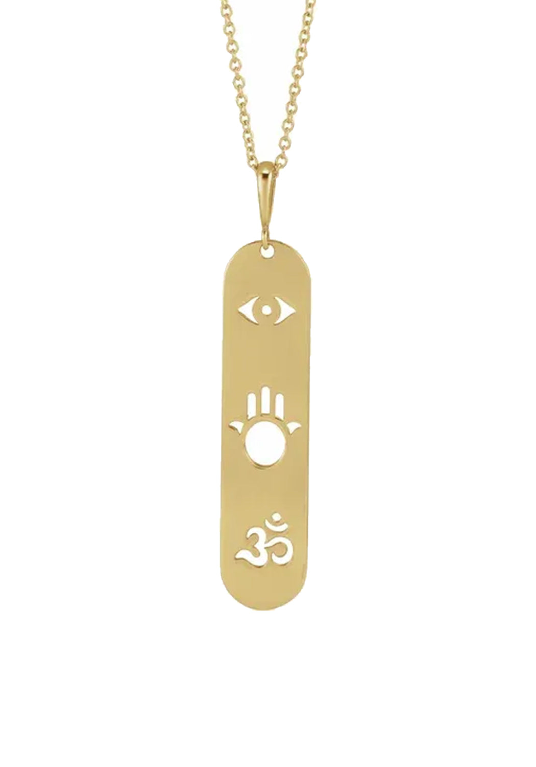 14KYG Triple Protection Pendant Necklace | Evil Eye, Hand of Hamsa, Om | Denver | OsterJewelers.com