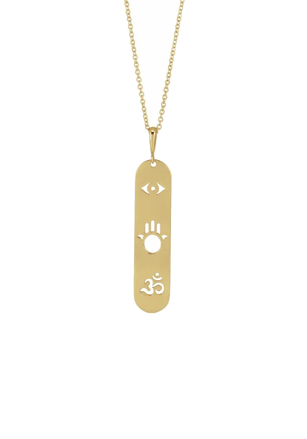 14KYG Triple Protection Pendant Necklace | Evil Eye, Hand of Hamsa, Om | Denver | OsterJewelers.com