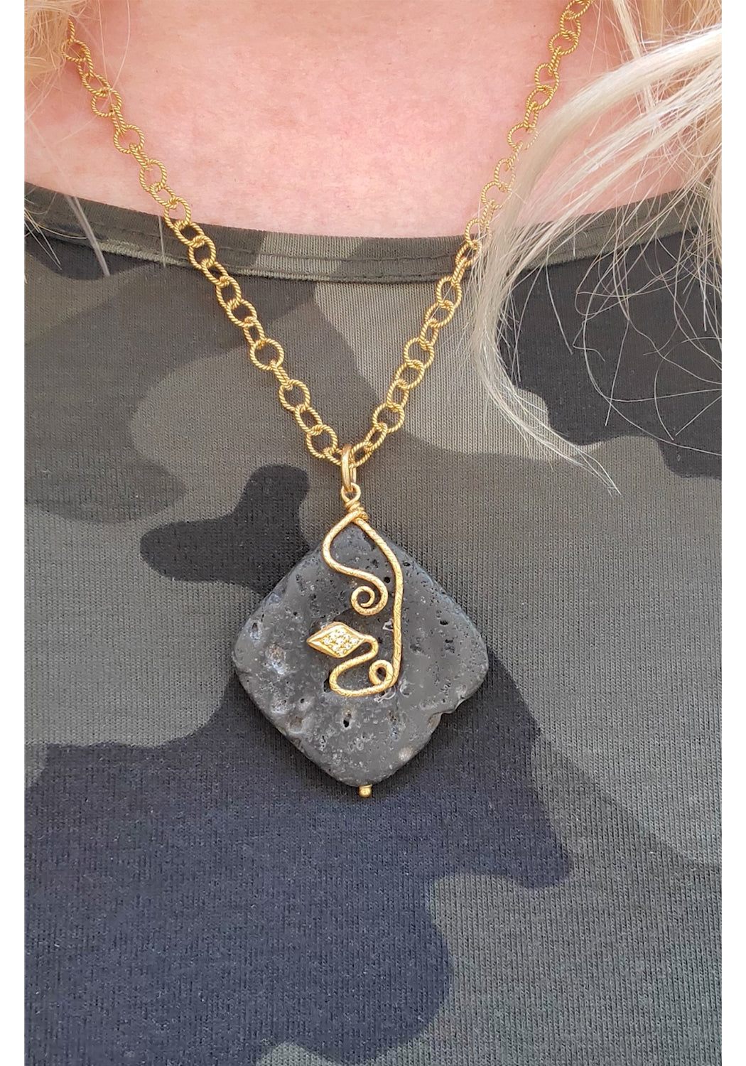 Lika Behar Diamond Snake Lava Stone Necklace