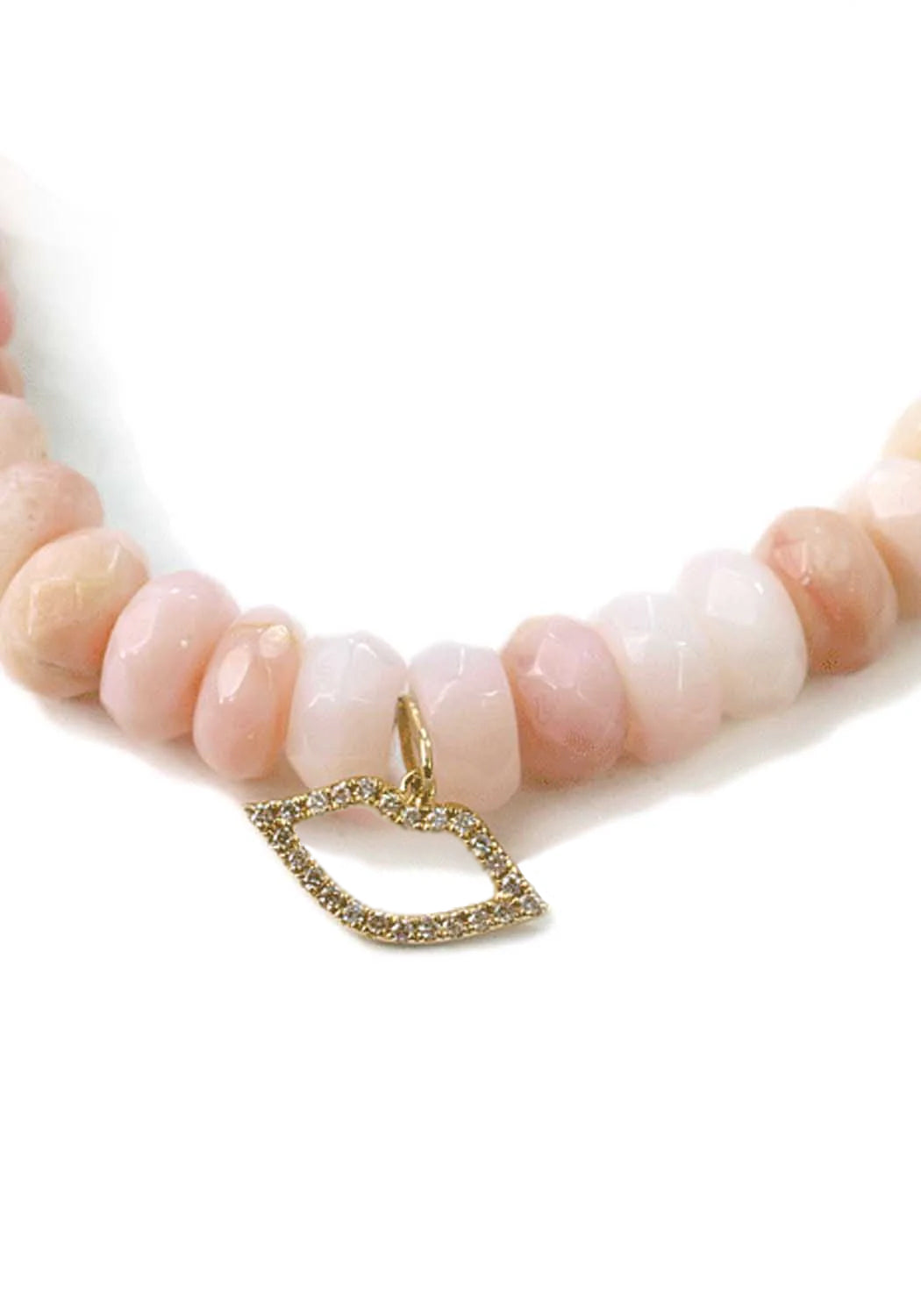 Sydney Evan Diamond Lip Charm Pink Opal Bead Bracelet