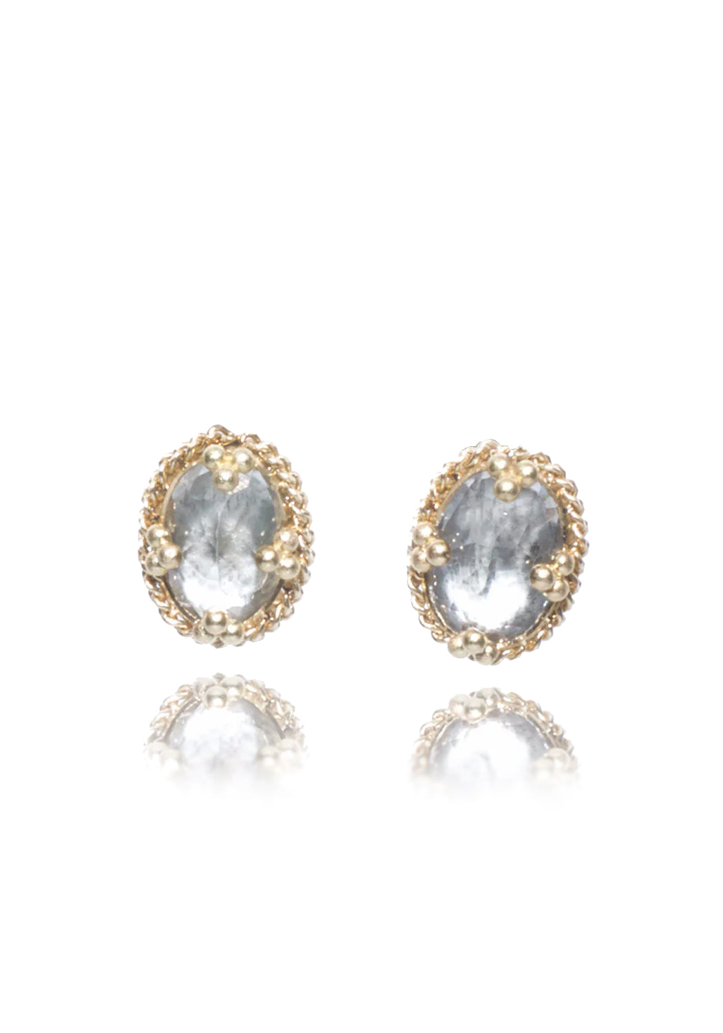 18K Yellow Gold Oval White Topaz Stud Earrings | OsterJewelers.com