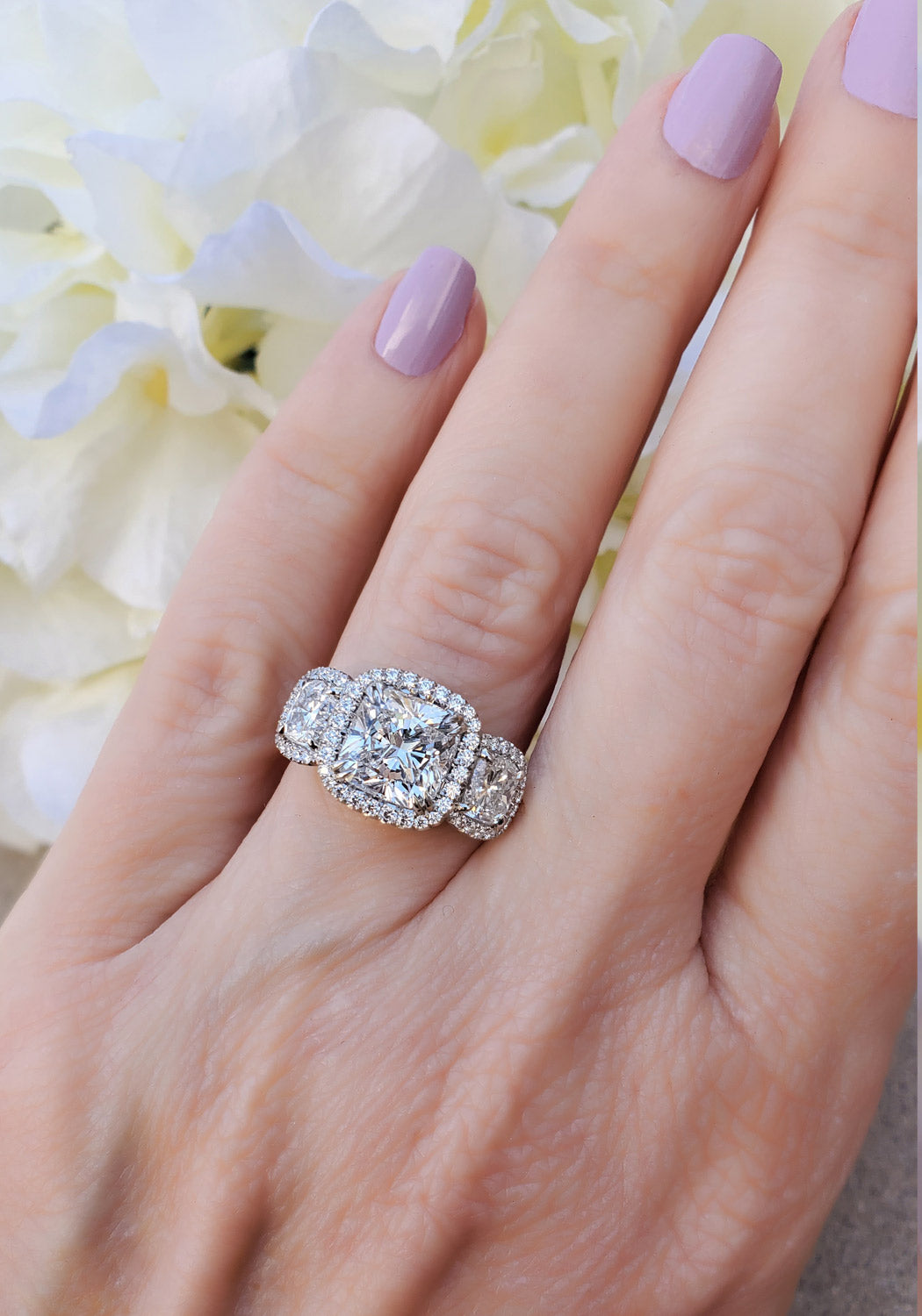 Rahaminov 3 Stone Cushion Cut Diamond Ring | OsterJewelers.com