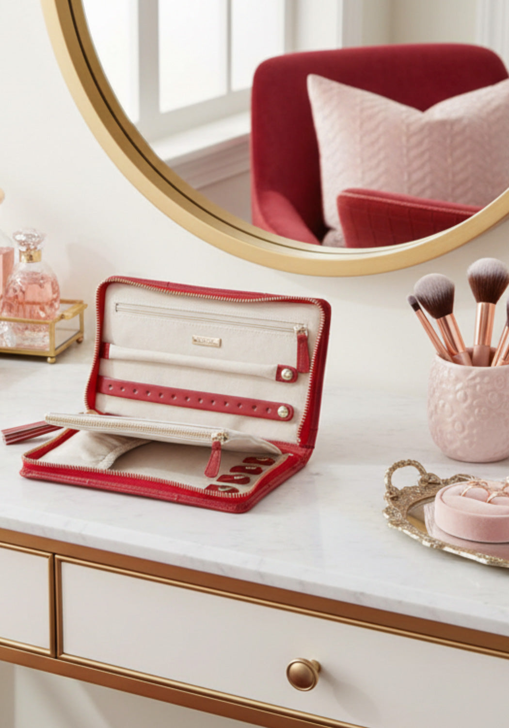 Wolf Caroline Red Leather Jewelry Portfolio