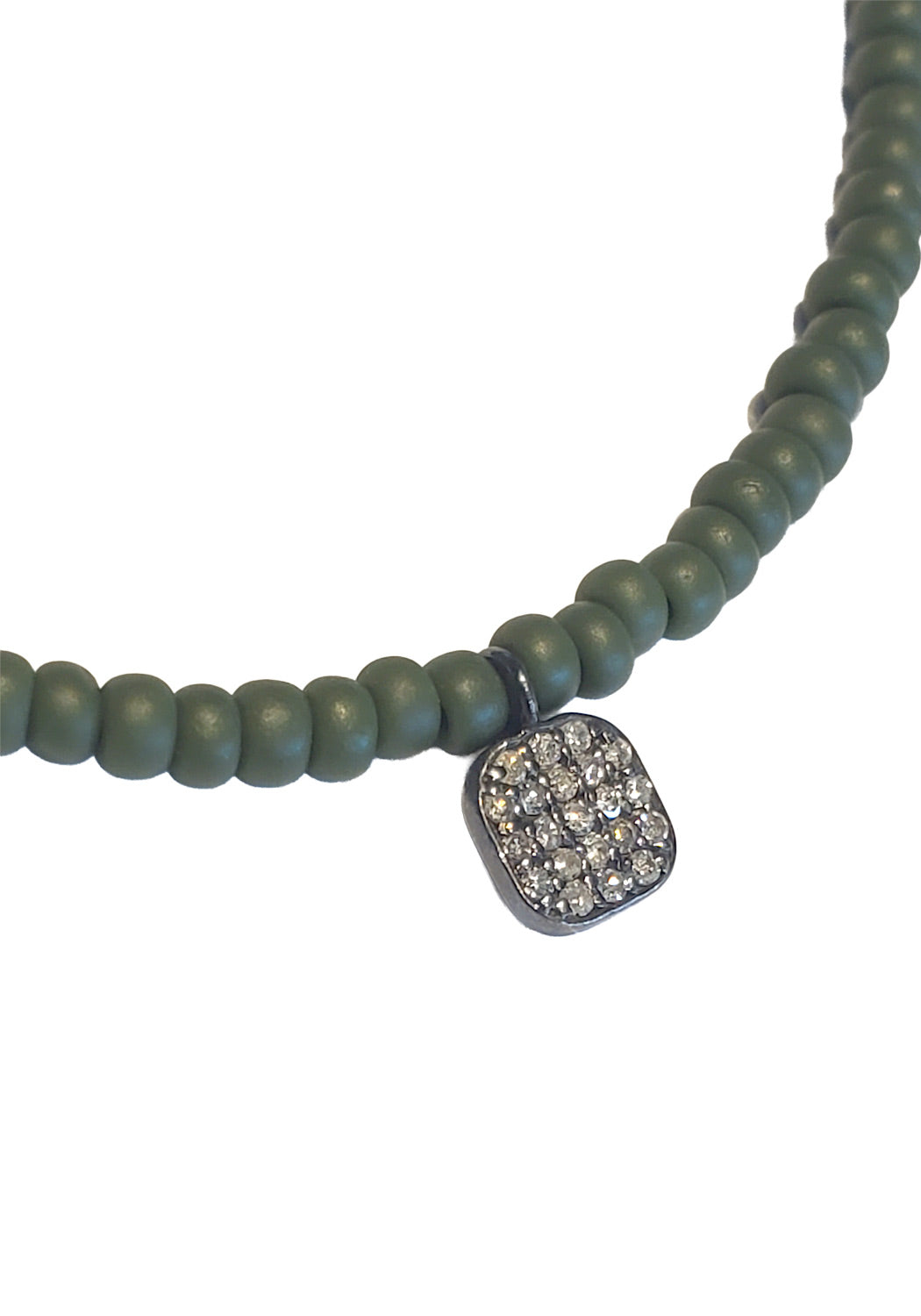 Green Olive Bead layering bracelet with Diamond Plate accent. Osterjewelers.com