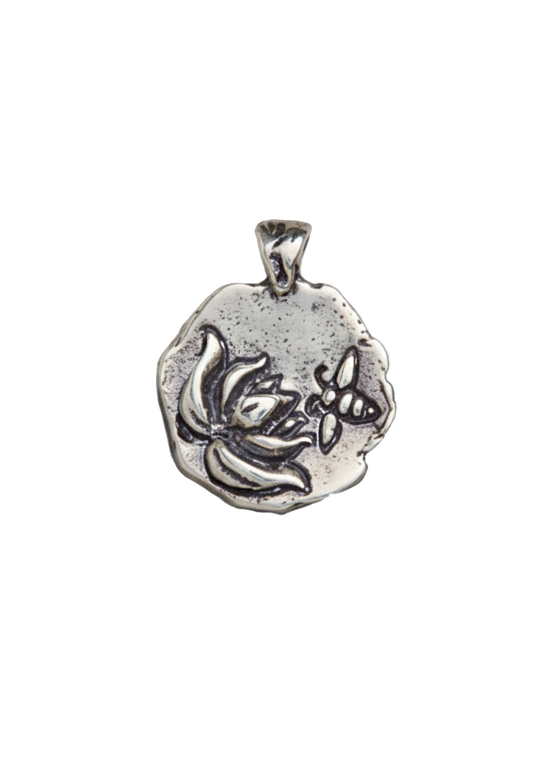 Silver Lotus & Bee "Acceptance" Charm on Orange/Pink Silk Wrap for Bracelet and Necklace