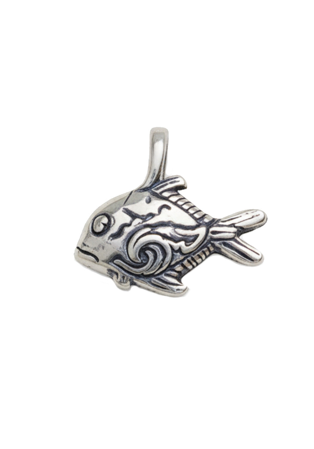 Silver Fish Charm with Blue Silk Wrap for bracelets or necklace. Osterjewelers.com