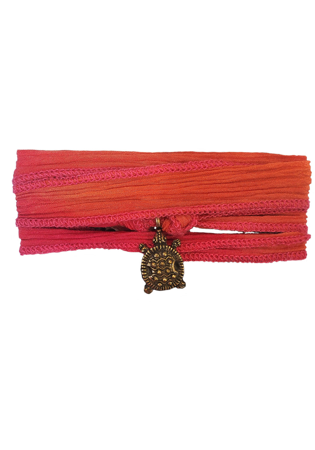 Bronze Turtle Charm on Orange Silk Wrap. OsterJewelers.com