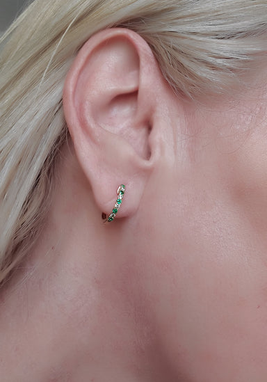 Oster Collection 14KYG Mini Diamond & Emerald Hoop Earrings | OsterJewelers.com