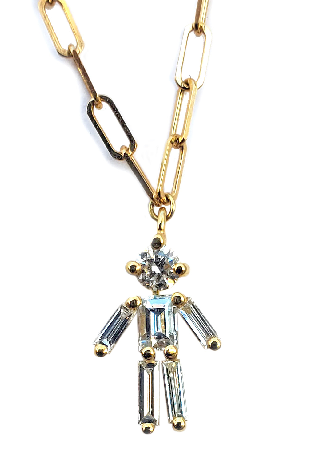 Little Ones 18K Yellow Gold Diamond Boy Paperclip Chain Necklace