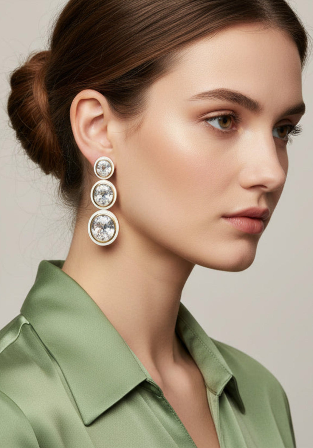 18KYG Rock Crystal  & White Agate Dangle Earring