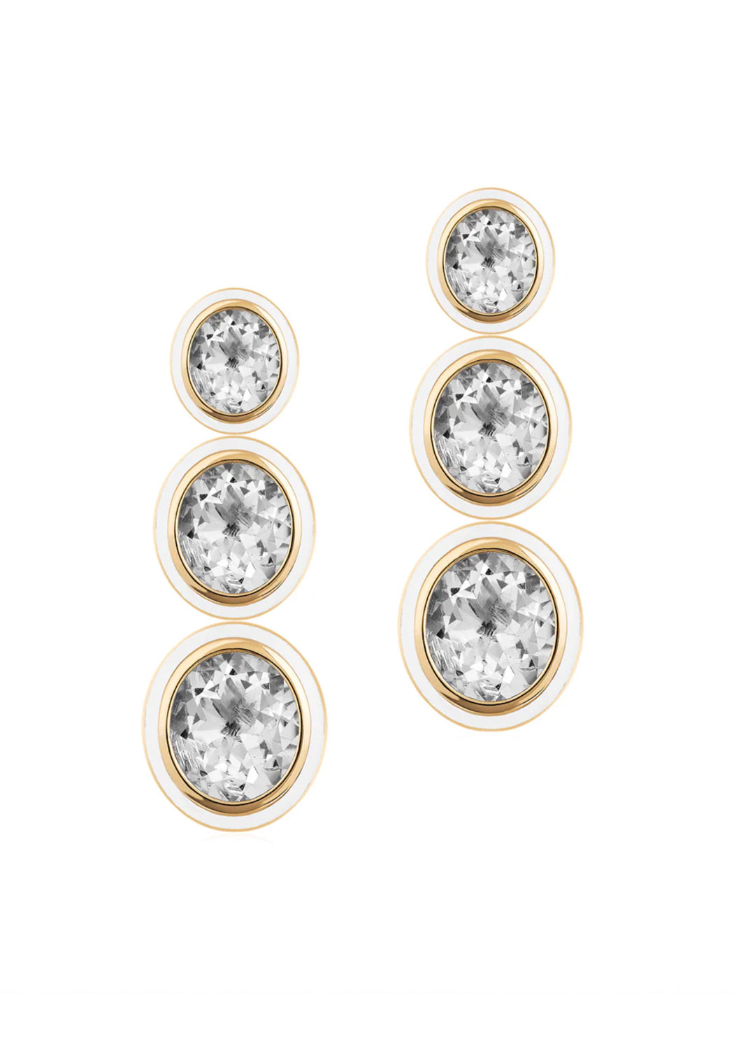Goshwara Mélange 18KYG 3-Tier White Agate & Rock Crystal Oval Earrings