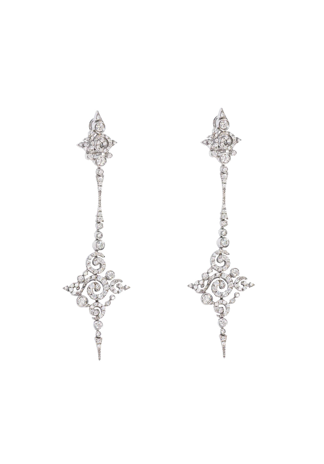 Stefan Hafner Astrakhan 18KWG Diamond Scroll Dangle Earrings | OsterJewelers.com