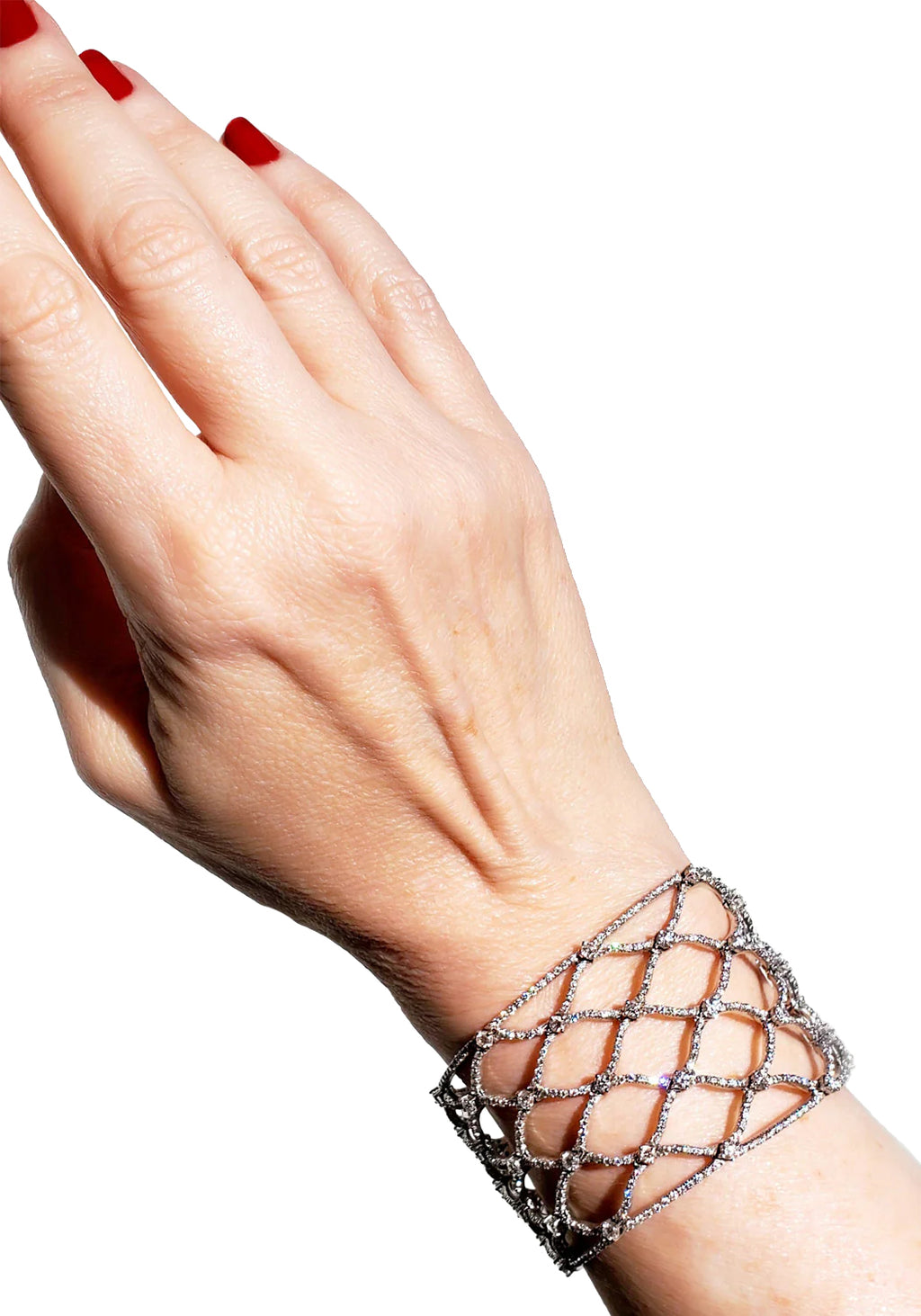 Stefan Hafner 18K White Gold Diamond Fishnet Bracelet - 8.41 Carats - 7in Length, 1.5in Width - Women's luxury jewelry