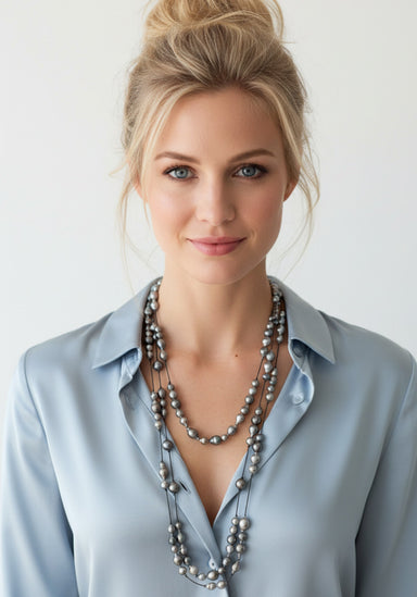 Black TahitianPearl Necklace. Double and triple layer at Osterjewelers.com