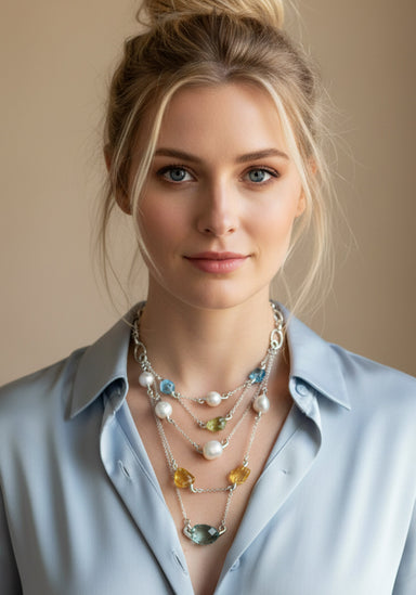 MultiLayered SouthSea Pearl Necklace with Gemstones & Diamonds.
