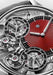Close up of the red off-center guilloché dial of the Armin Strom Mirrored Force Resonance Red