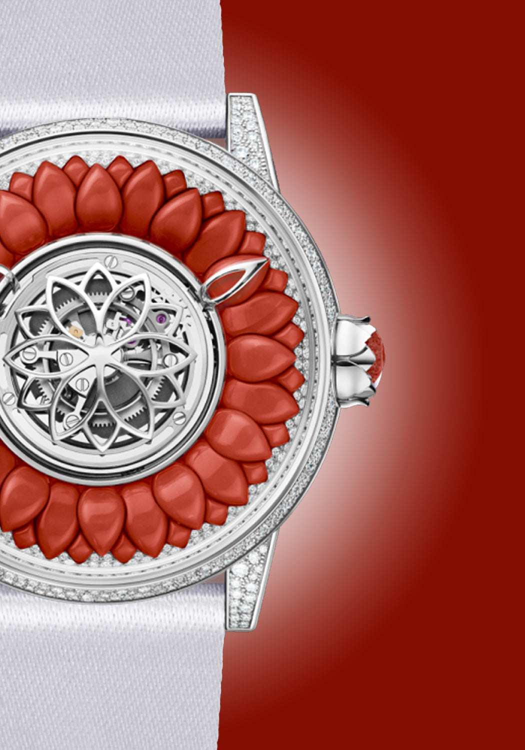 Beauregard Dahlia White Gold & Red Coral Watch | Piece Unique | Denver Watches | OsterJewelers.com