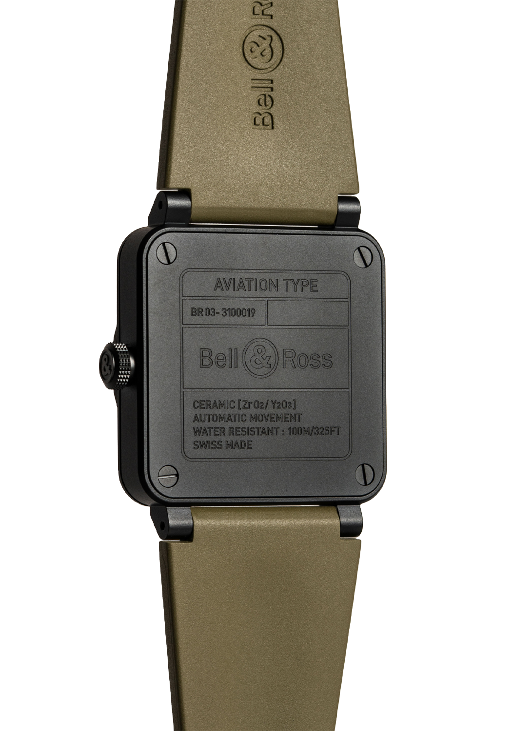 Caseback of the Bell & Ross New BR 03 Military Ceramic on the wrist | OsterJewelers.com