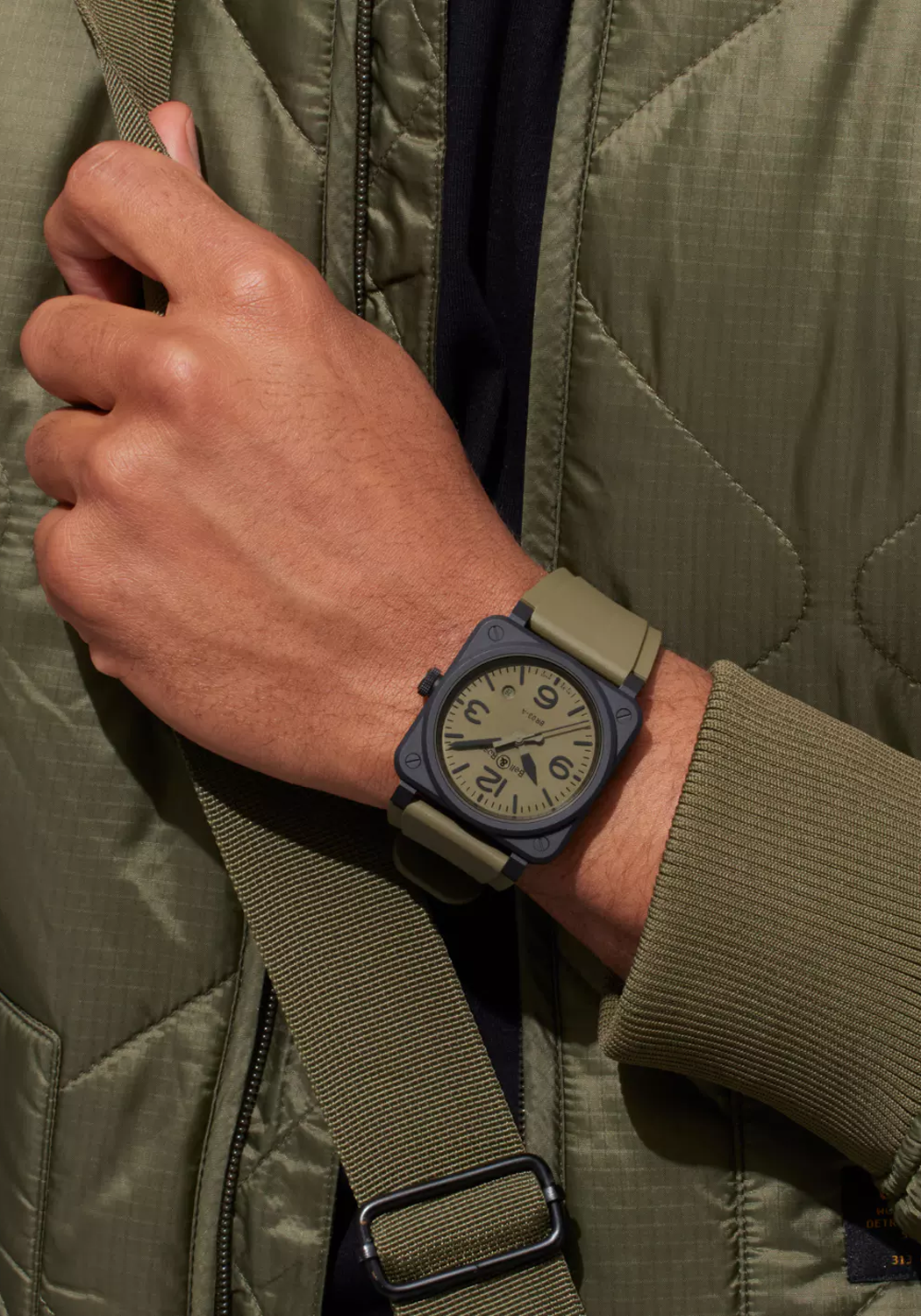 Bell & Ross New BR 03 Military Ceramic on the wrist | Ref. BR03A-MIL-CE/SRB | OsterJewelers.com