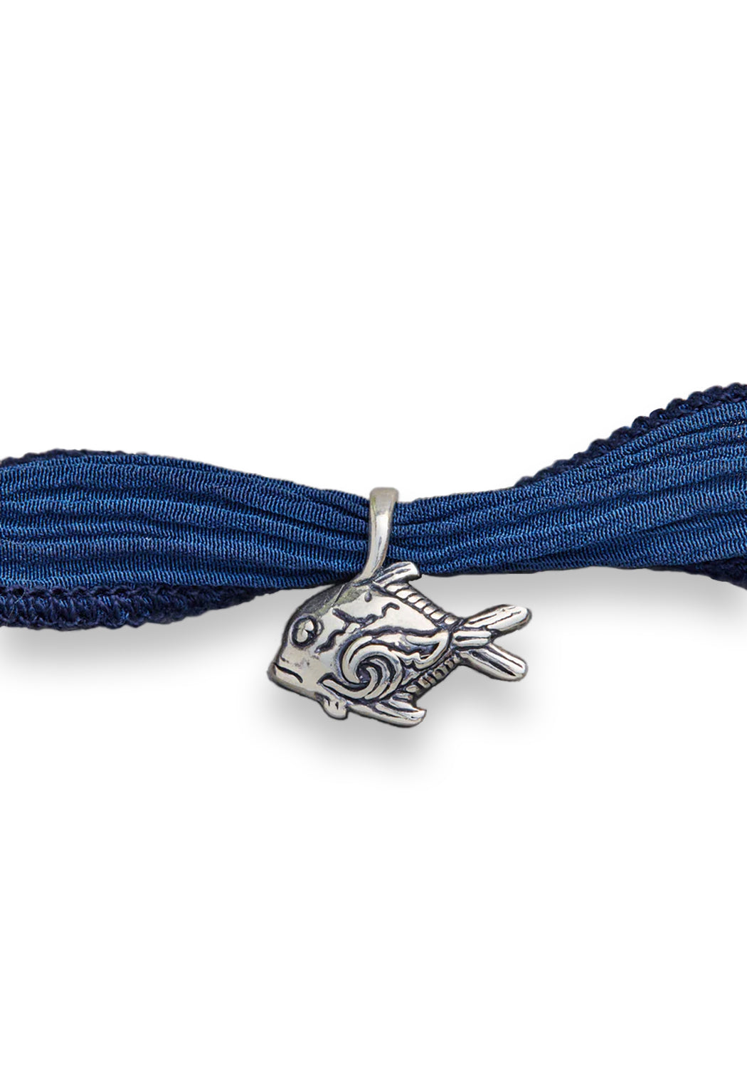 Catherine Michiels Sterling Silver Keola Fish Charm on Silk Wrap