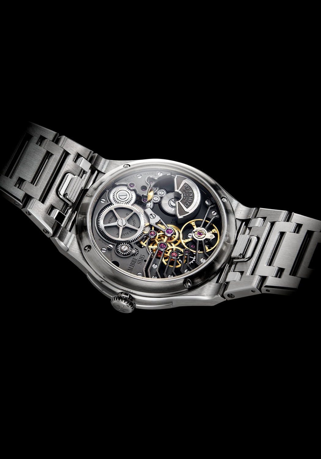 The exhibition caseback of the Czapek & Cie Antarctique S Frozen Meteor reveals the SXH5 calibre
