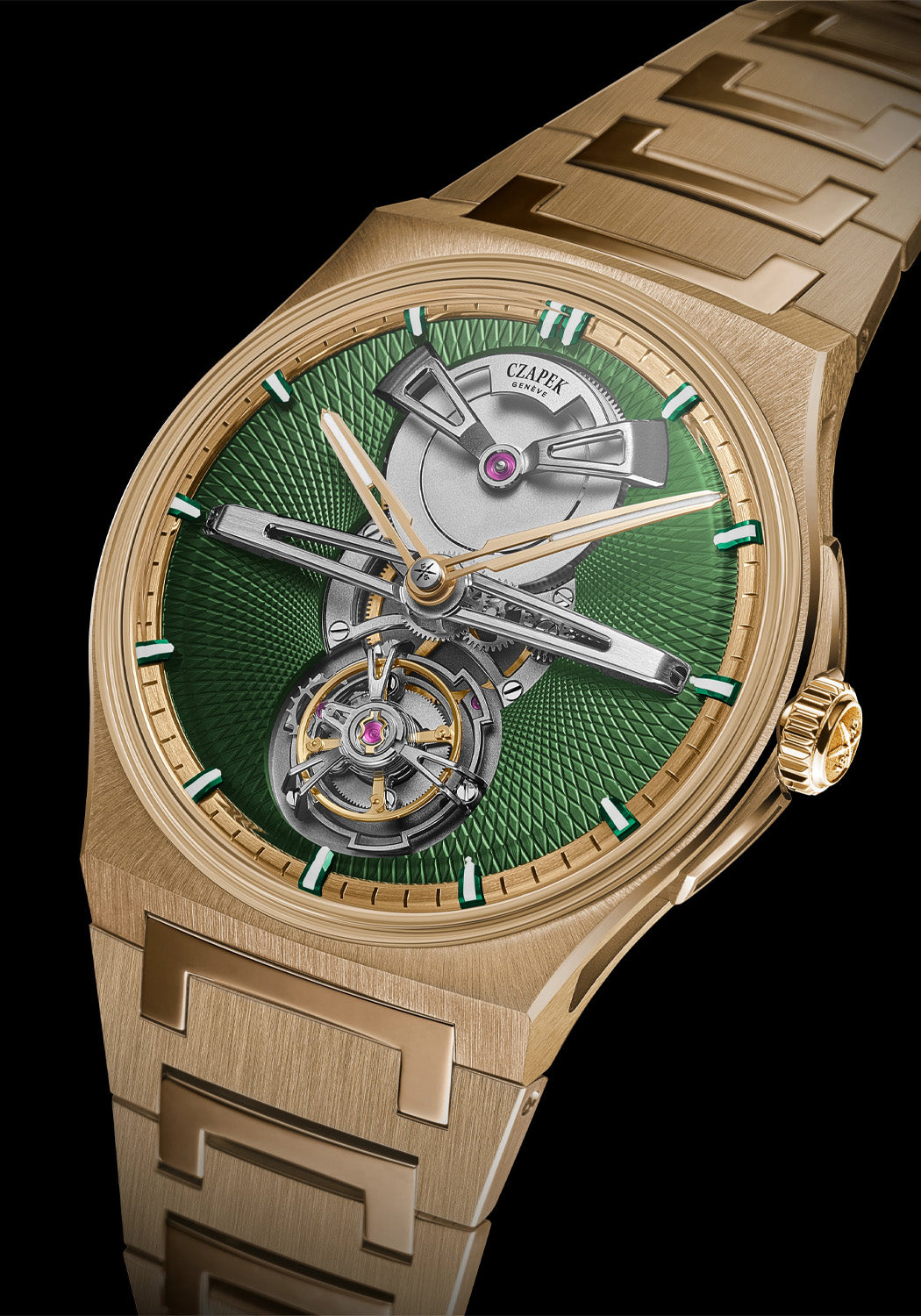 A closeup of the Victory Green dial on the Czapek Antarctique Tourbillon Victory Green