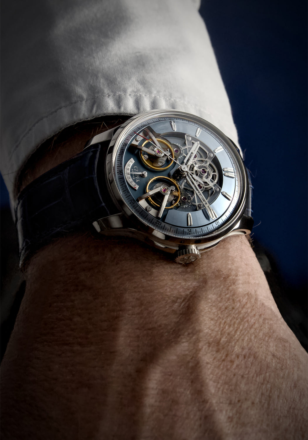 The Czapek Place Vendôme Complicite Glacier Blue on a man's wrist | OsterJewelers.com