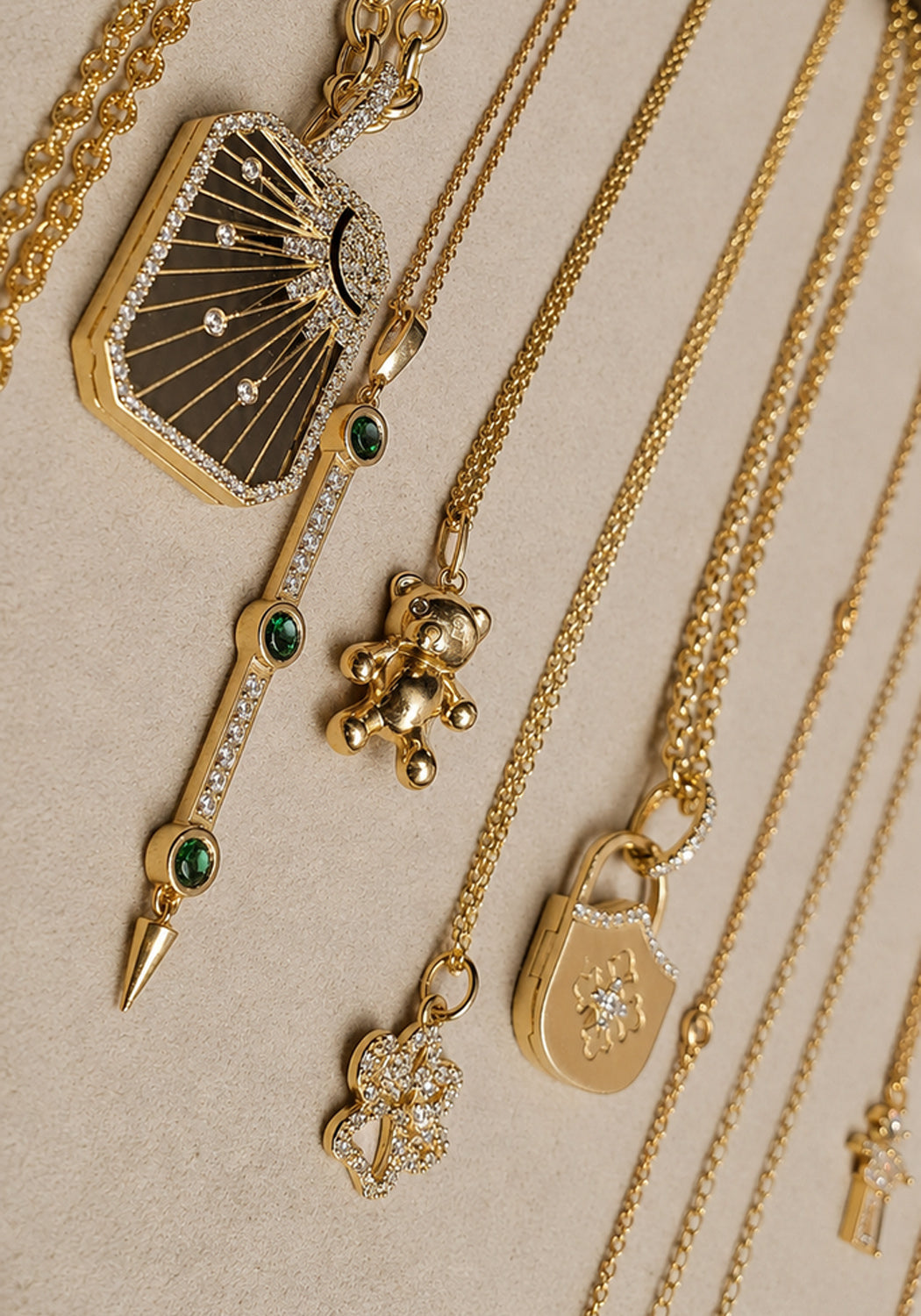 18KYG Sun Tarot, Tsavorite Pendant, Teddy Bear, Paw, Girl & Cross Locket pendant necklaces