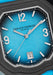 A closeup of the Gerald Charles Maestro GC Sport Tennis Light Turquoise reveals the grained dial