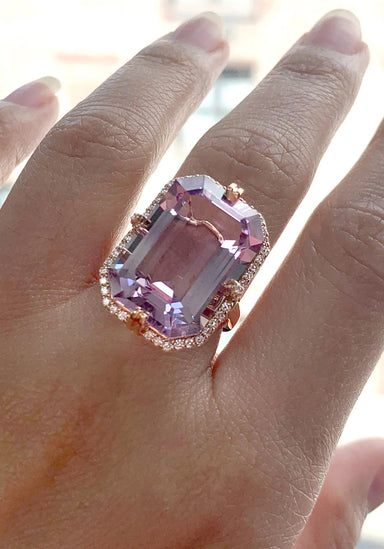 Goshwara Gossip 18KRG Diamond & Emerald Cut Lavender Amethyst Cocktail Ring | OsterJewelers.com