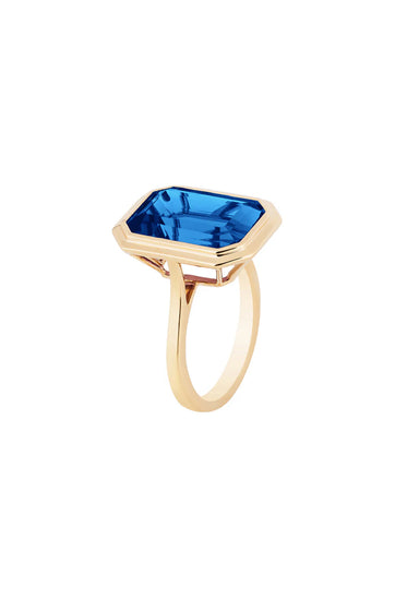 Goshwara Manhattan 18KYG Emerald Cut London Blue Topaz Cocktail Ring | Denver | OsterJewelers.com