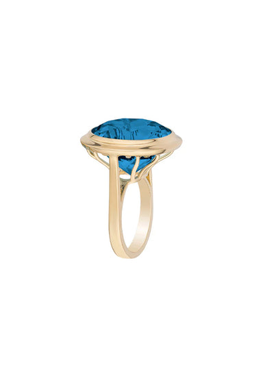 Goshwara Manhattan 18KYG Small Round London Blue Topaz Cocktail Ring | Denver | OsterJewelers.com