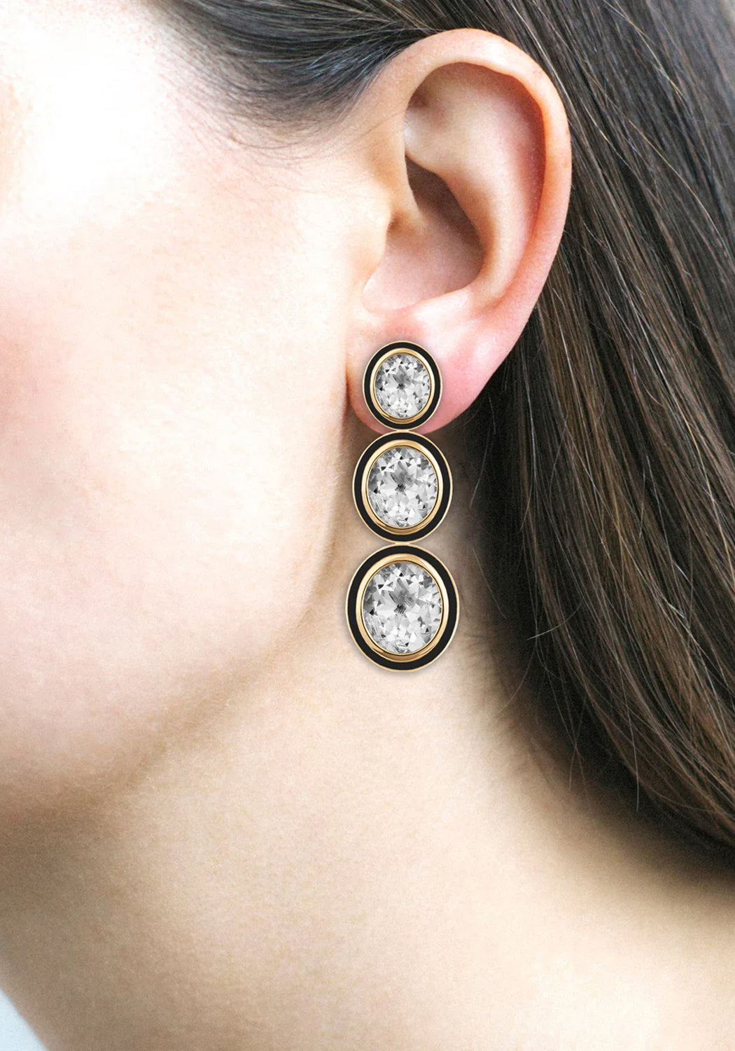 Goshwara Mélange 18KYG 3-Tier Onyx Inlay Rock Crystal Oval Earrings | Denver | OsterJewelers.com